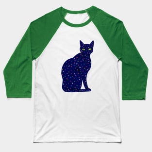 Cat Silhouette with Colorful Sprinkles Baseball T-Shirt